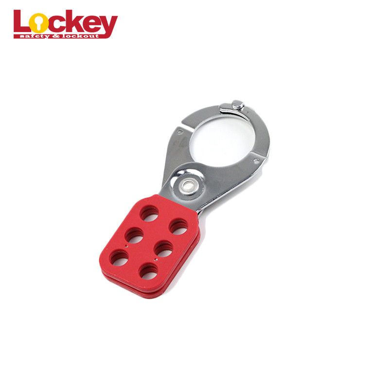 Multiple Safety Lockout Hasp 1" 1.5" 6 Hole Red Vinyl Coated For Padlock